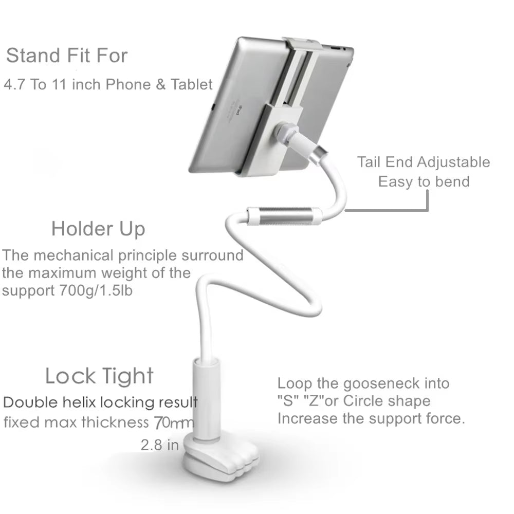 Flexible Long Arm Tablet Stand Holder for Bed Desk 5-11’’ Phone Tablet Support for Xiaomi Huawei Samsung Teclast Ipad Tab Stand