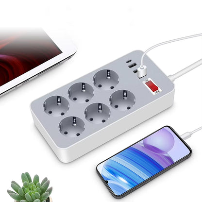 Surge Protector Power Strip 6/8 AC Outlets Multi Plug Socket with Extension Cable 10A 110V 220V EU Plug Smart Outlet Power Strip