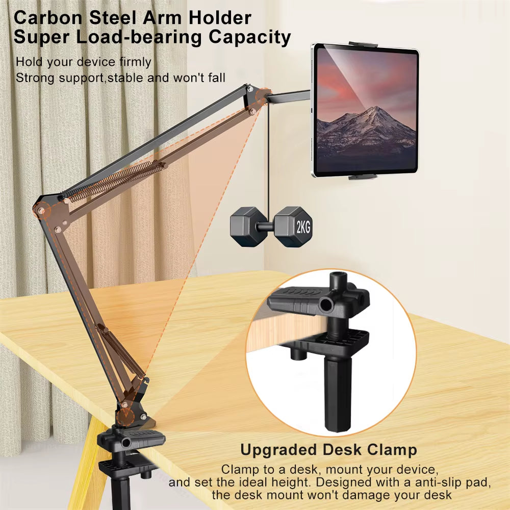 Tablet Holder for Bed 360° Adjustable Bracket Metal Arm Stand for Ipad Pro 12.9 11 13 Air 2024 Xiaomi Samsung Tab Phone Support