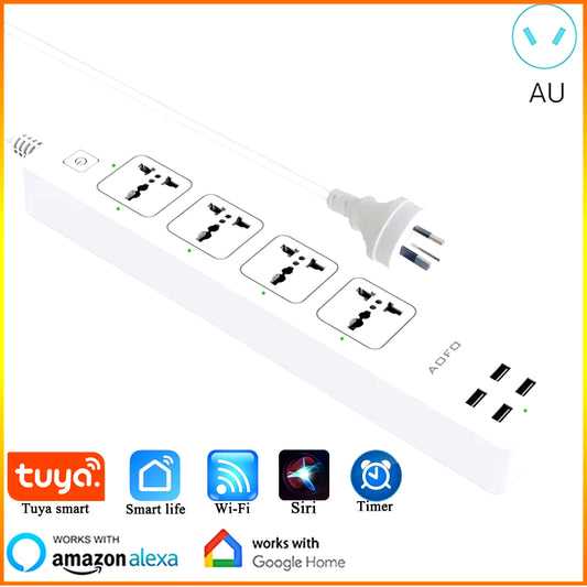 Universal Smart Power Strip Wifi Works with Alexa, Googlehome, Multi Plug with 4 AC Outlets & 4 USB Charging Ports,Voice Control