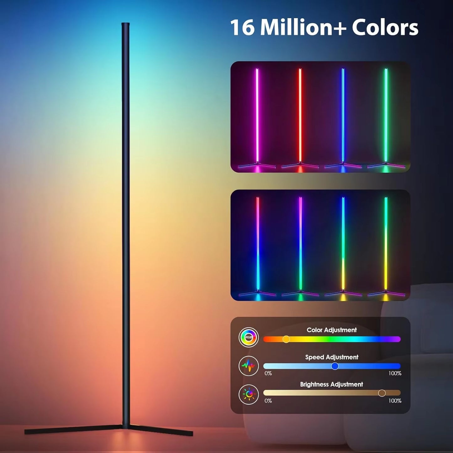 155CM RGB Dream Color Floor Lamp with Music Sync Modern 16 Million Color Changing Standing Mood Light for Bedroom Living Room