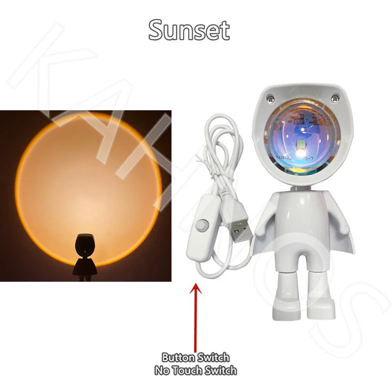 USB Astronaut Robot Rainbow Projection Sun Lamp