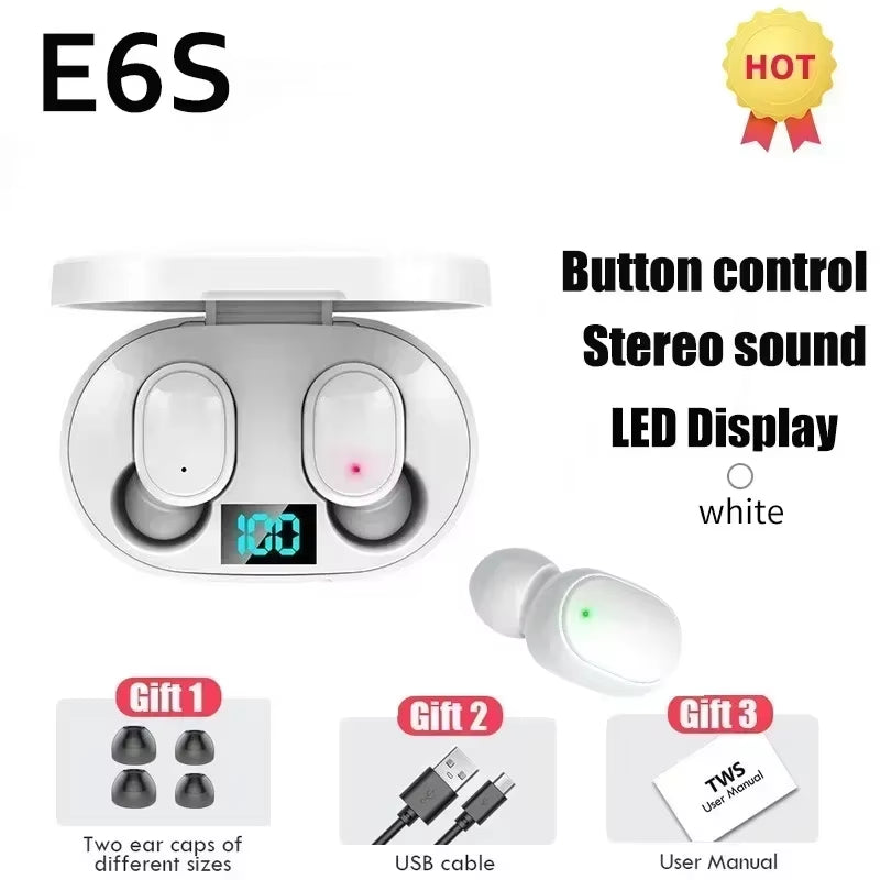 E6S Wireless Bluetooth Earphones TWS Bluetooth Headset Wireless Earbuds Noise Cancelling Earphones with Microphone Headphones