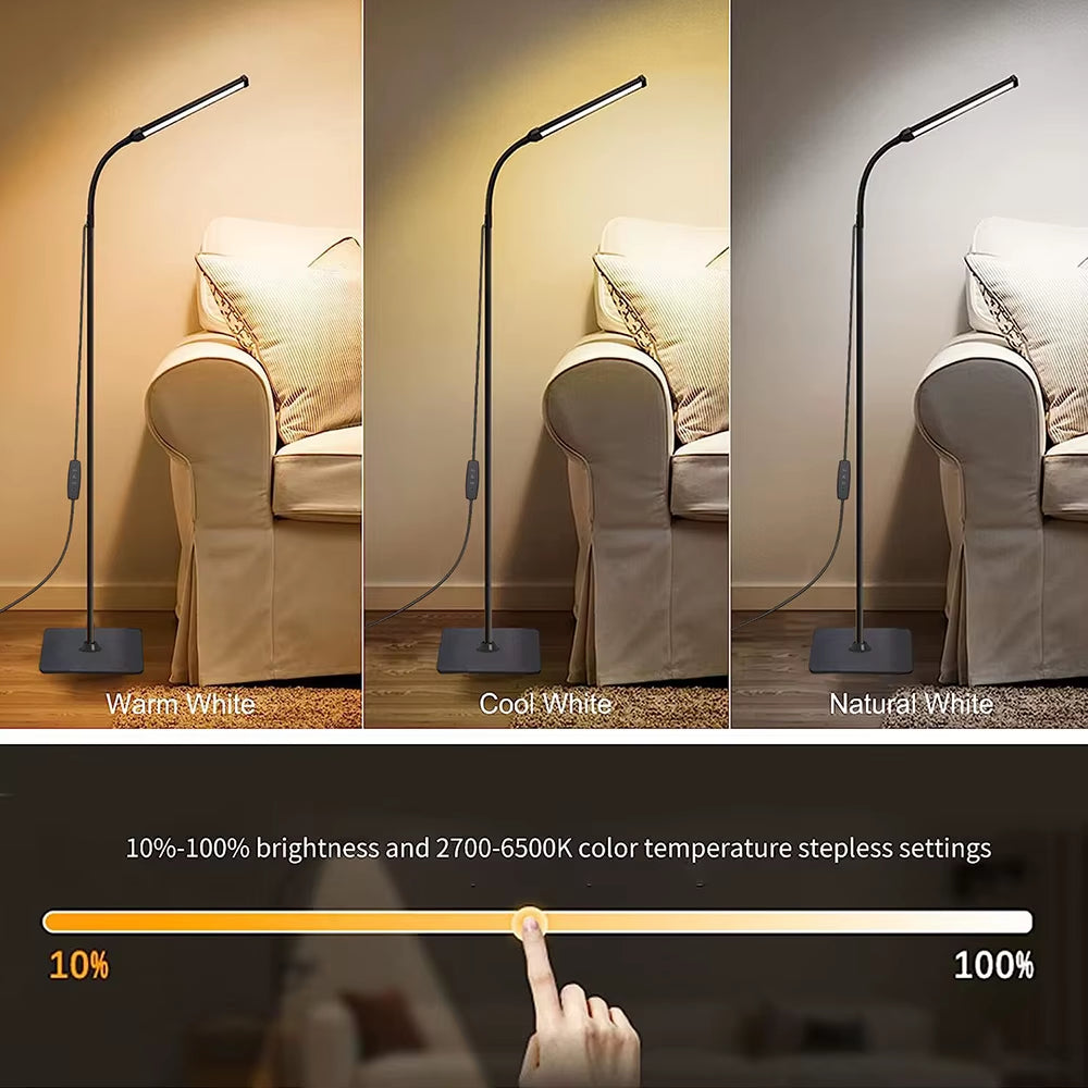 LED Floor Lamp for Living Room Adjustable Gooseneck Stand Light Dimmable Indoor Bedroom Standing Reading Light Office Decoration