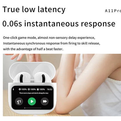 A11 Pro TWS Wireless Earbuds Touch Control LCD Screen Earphone with ENC Noise Cancelling Super Bass Premium Sound Long Battery