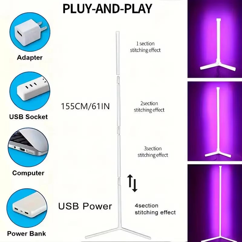 1PC Corner Floor Lamp, Smart RGB LED Corner Lights with Remote and App Control, for Living Roombedroom Playroom ,Easy to Install