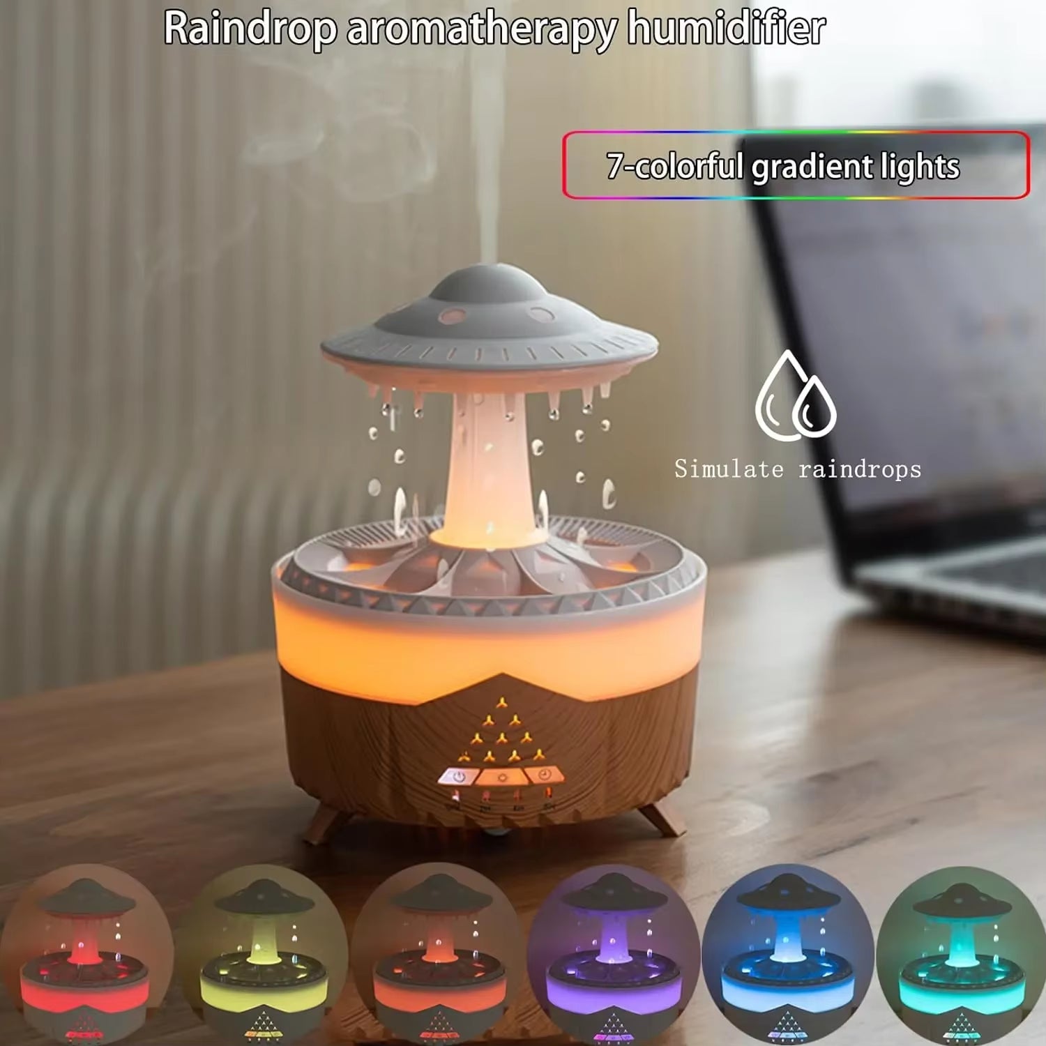 Rain Cloud Humidifier Mushroom Diffuser Raindrop Sound Night Light Cute Lamp Soothing Meditation Relaxing Creative Gift