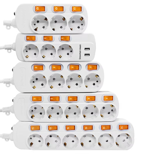 Electrical Power Strip 10/16A Overload Protection 1.5/2.5M German Adapter Extension Desktop 2/3/4/5/6 AC EU Output Socket