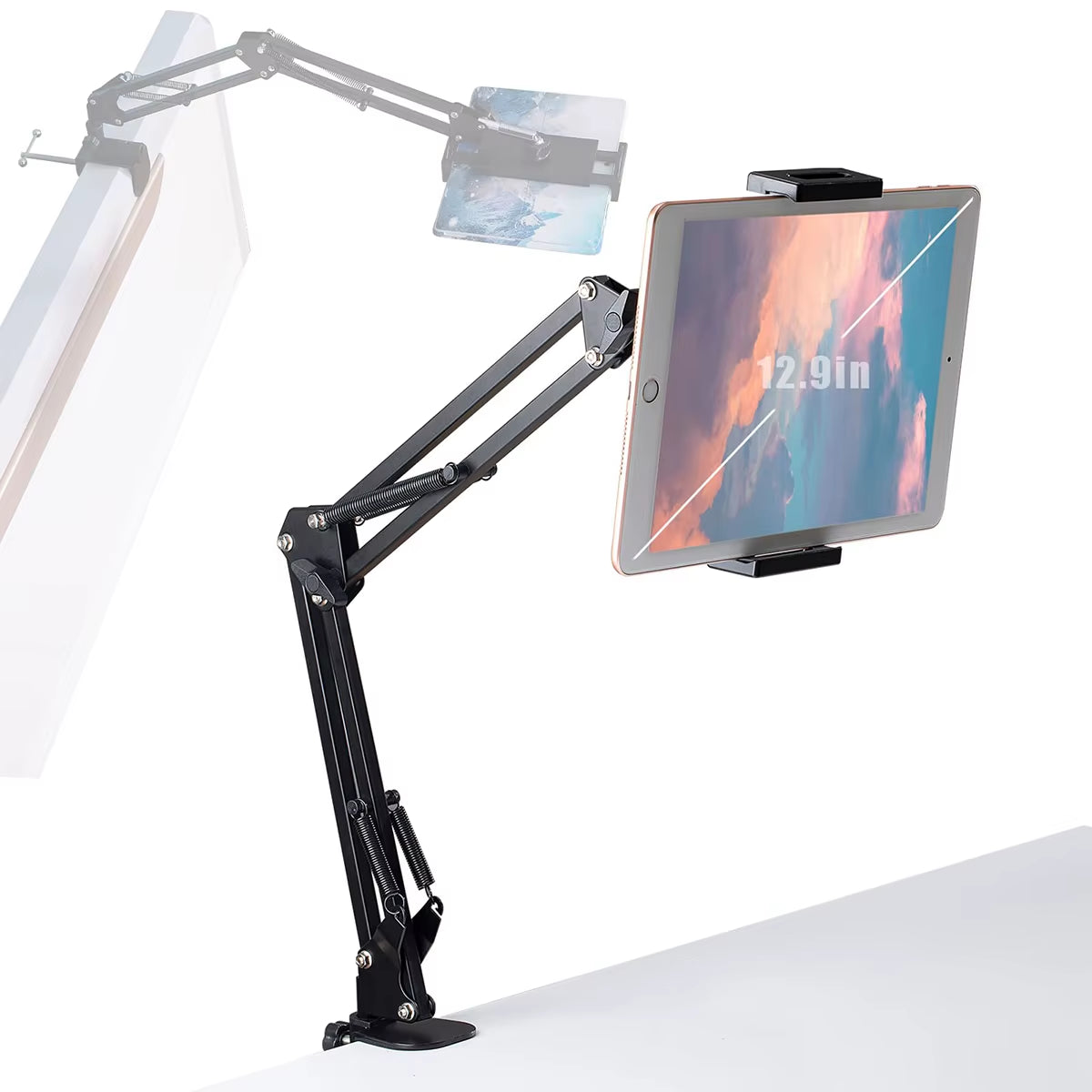 Adjustable Bed Tablet Stand Rotatable Phone Stand Long Arm Metal 360° Adjustable Holder for Ipad Pro Tablet Compatible Mini