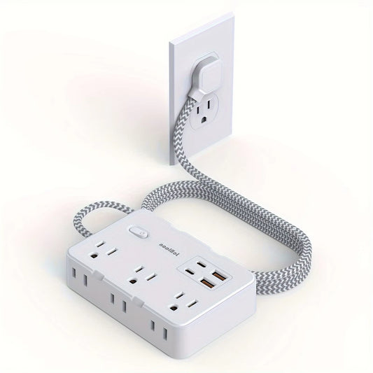 US Plug AC Outlet Multiprise Power Strip Braided Extension Cord Smart Home Electrical Socket Network Filter USB Type-C Charging