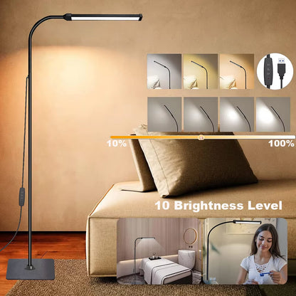 LED Floor Lamp for Living Room Adjustable Gooseneck Stand Light Dimmable Indoor Bedroom Standing Reading Light Office Decoration