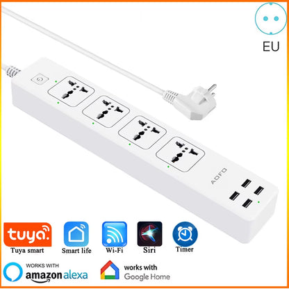 Universal Smart Power Strip Wifi Works with Alexa, Googlehome, Multi Plug with 4 AC Outlets & 4 USB Charging Ports,Voice Control