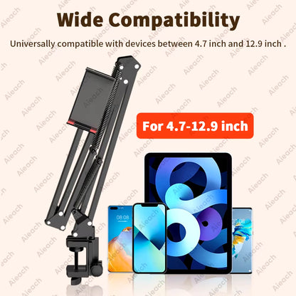 Tablet Bracket for Bed Ipad Stand 360° Rotating Bed Tablet Mount Stand with 90Cm Metal Arm for 4.7~12.9 Inch Phone Tablet Holder