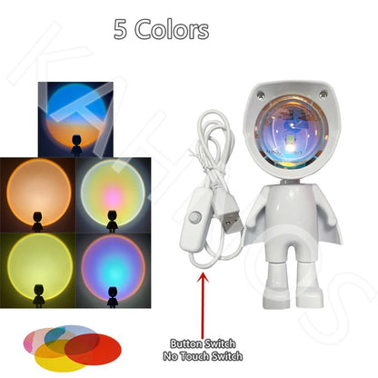 USB Astronaut Robot Rainbow Projection Sun Lamp