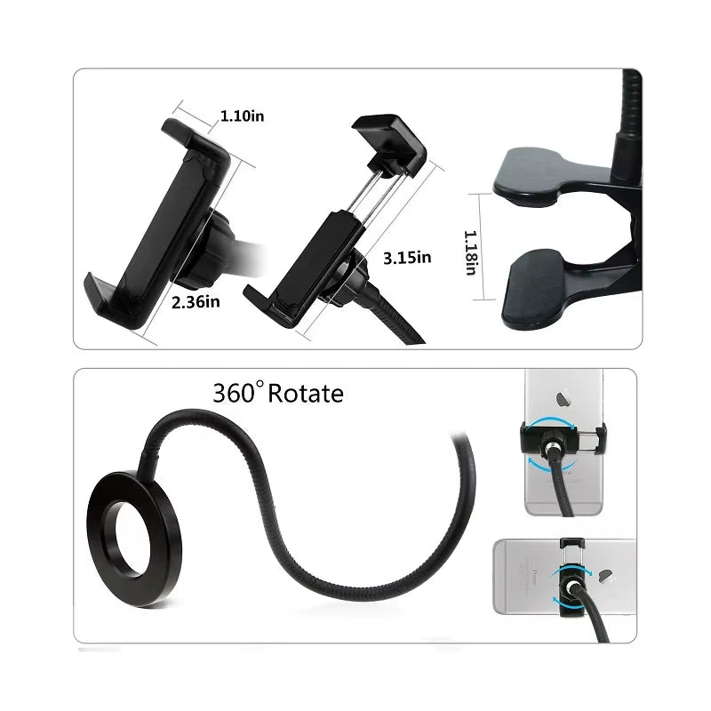 Phone Holder Tripod Selfie Flash Ring Light + Mobile Phone Holder 24 LED Camera 2 in 1 Flexibl Long Arm USB Clip for Live Stream