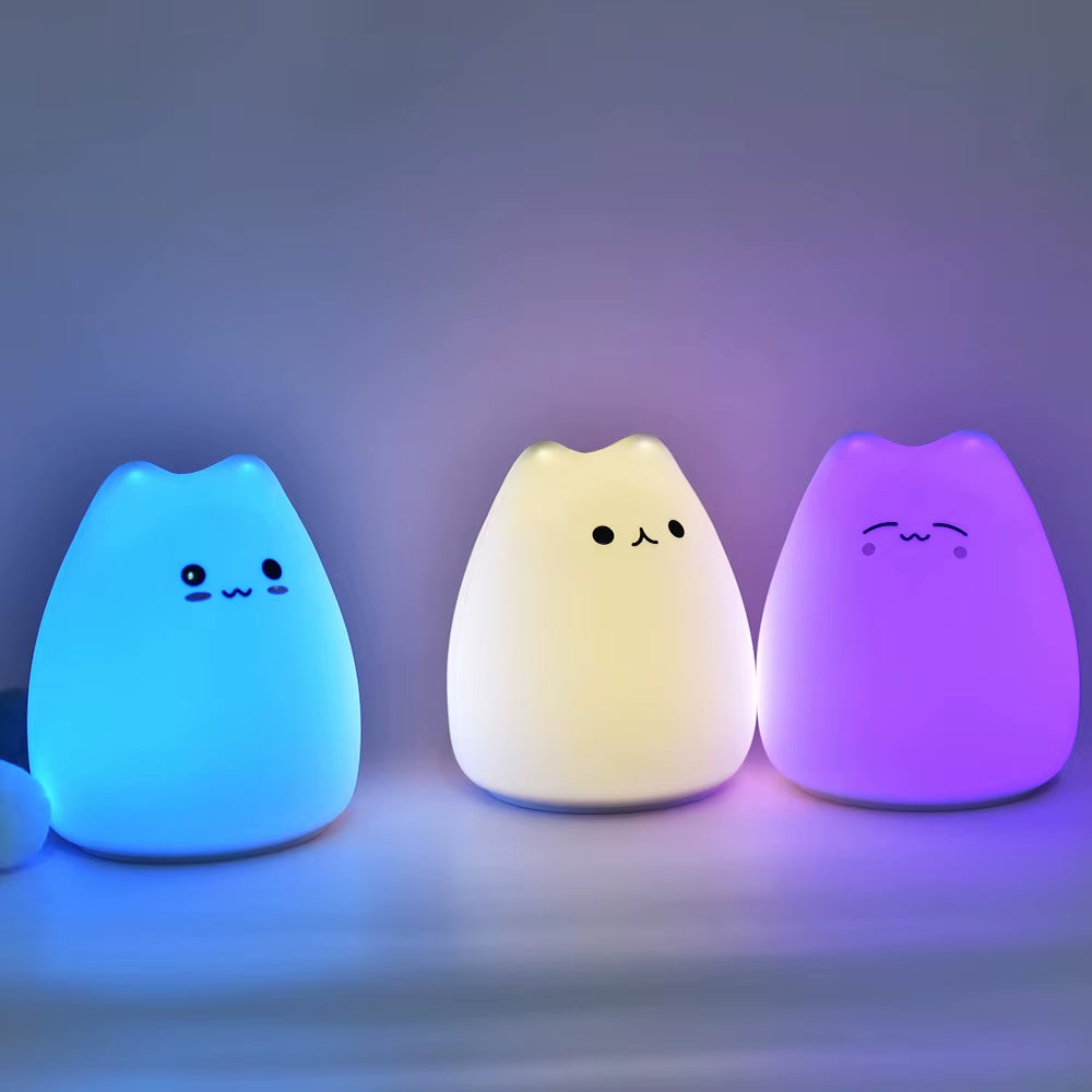 LED Colorful Night Light Animal Cat Silicone Soft Cartoon Baby Nursery Lamp for Children Gift