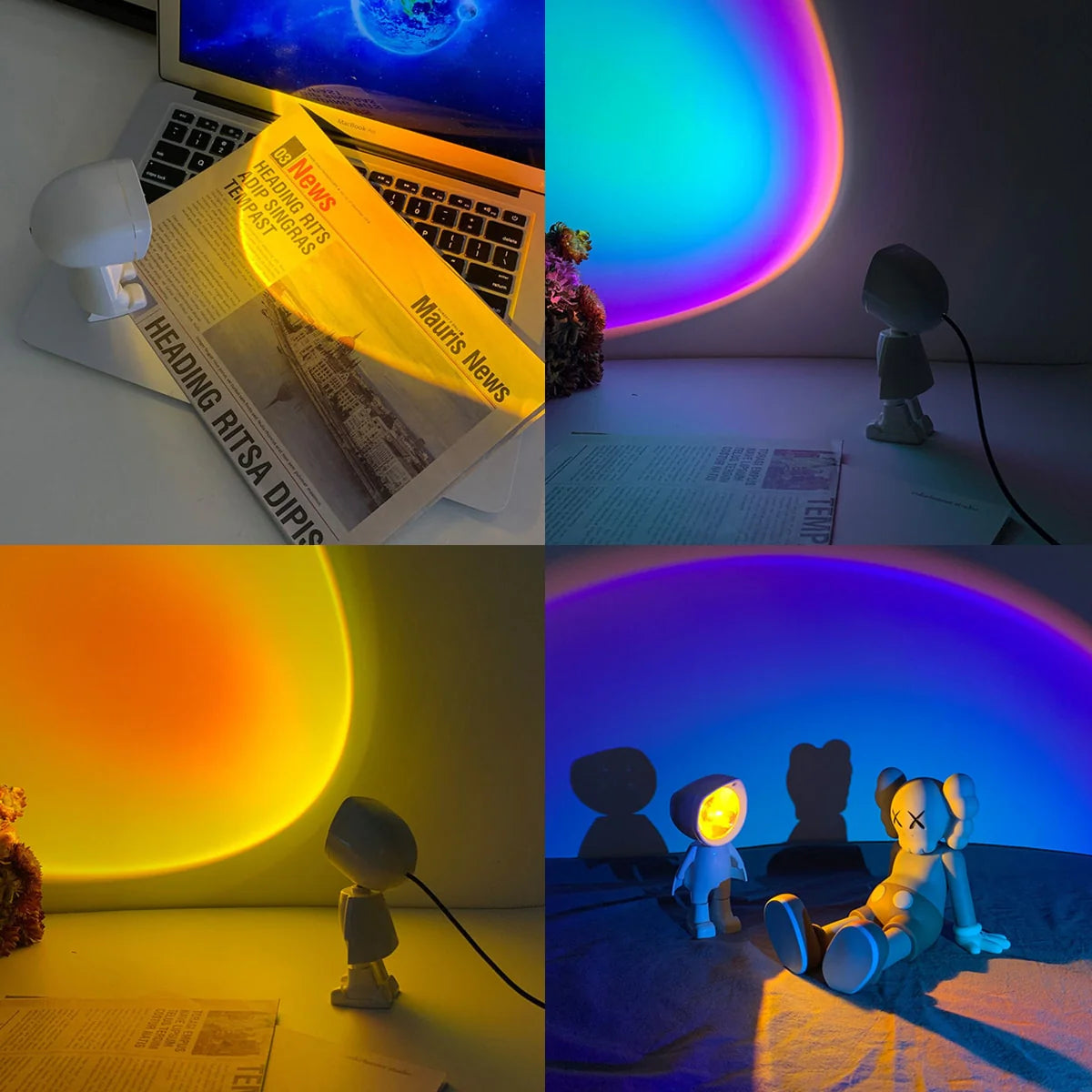 USB Astronaut Robot Rainbow Projection Sun Lamp