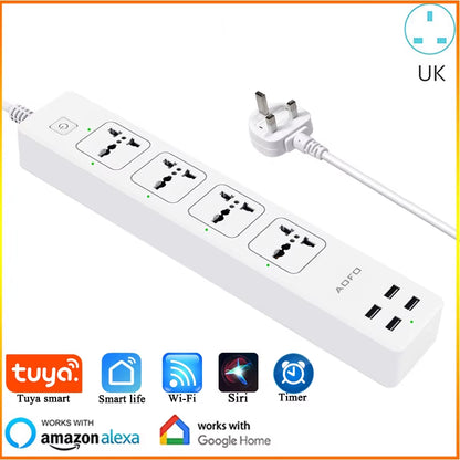 Universal Smart Power Strip Wifi Works with Alexa, Googlehome, Multi Plug with 4 AC Outlets & 4 USB Charging Ports,Voice Control