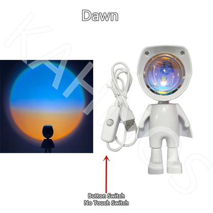 USB Astronaut Robot Rainbow Projection Sun Lamp