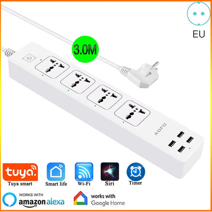 Universal Smart Power Strip Wifi Works with Alexa, Googlehome, Multi Plug with 4 AC Outlets & 4 USB Charging Ports,Voice Control