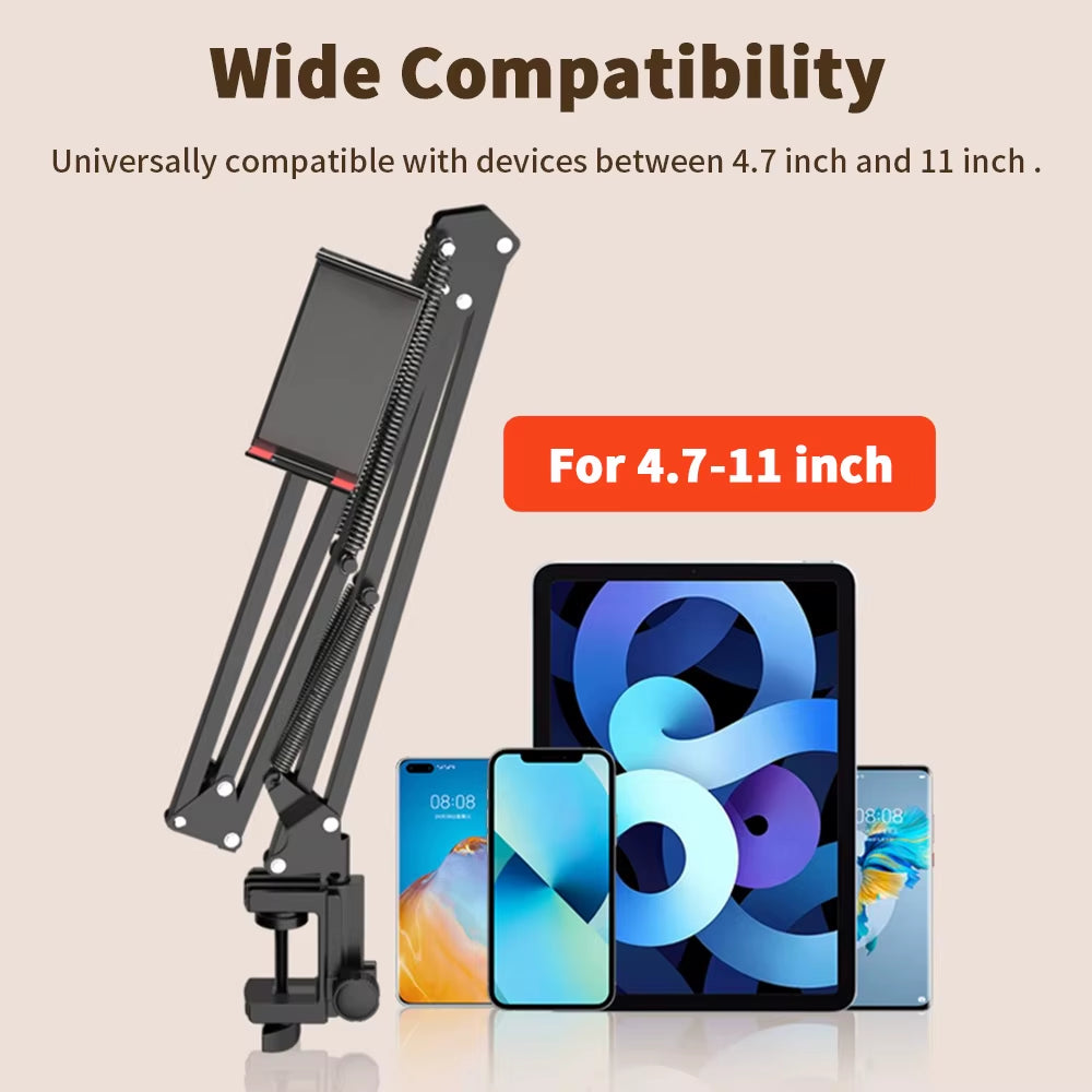 Tablet Holder for Bed with 90Cm Metal Arm 360° Rotating Bed Tablet Mount Stand for Ipad Stand 4.5~11 Inch Phone Tablet Bracket