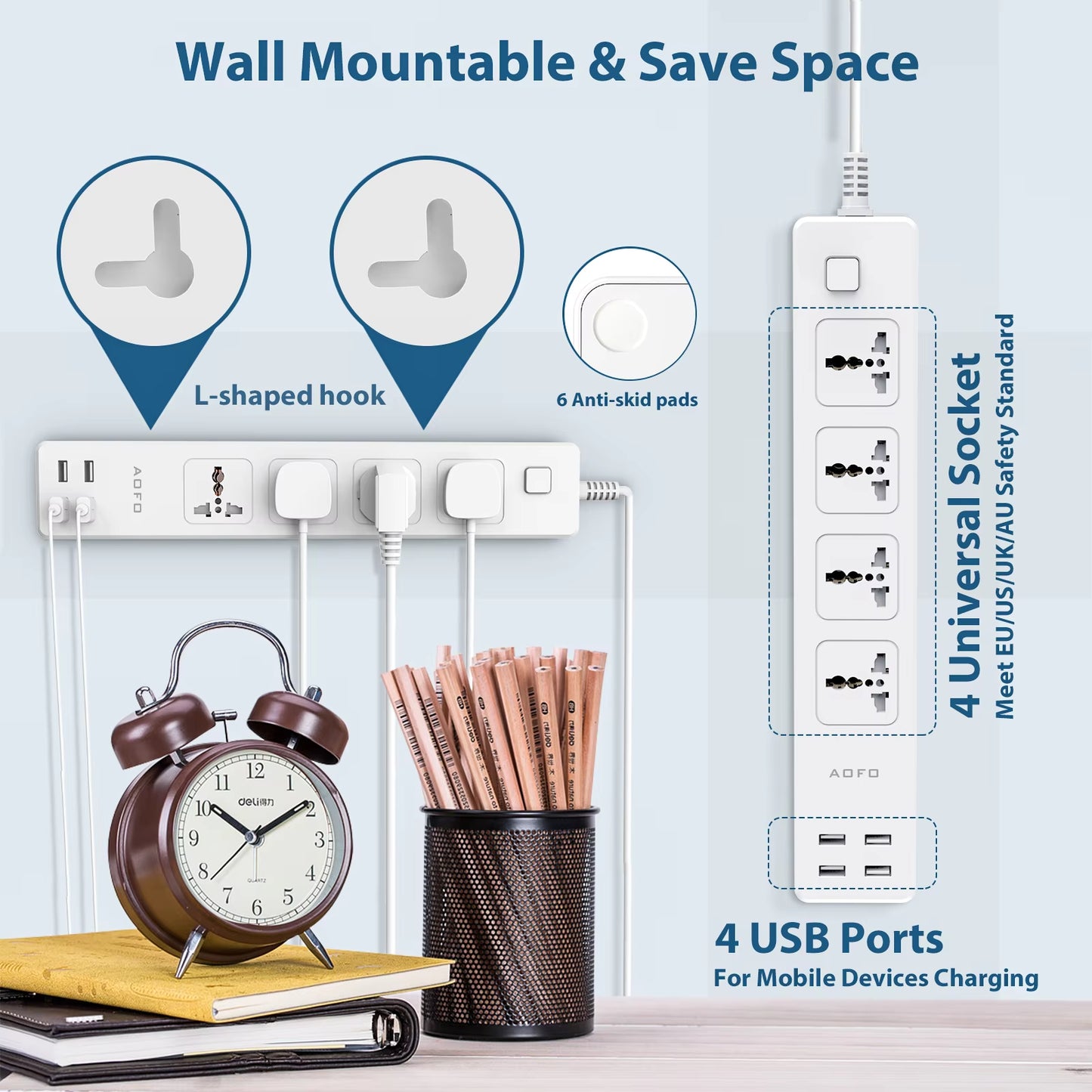 Universal Smart Power Strip Wifi Works with Alexa, Googlehome, Multi Plug with 4 AC Outlets & 4 USB Charging Ports,Voice Control