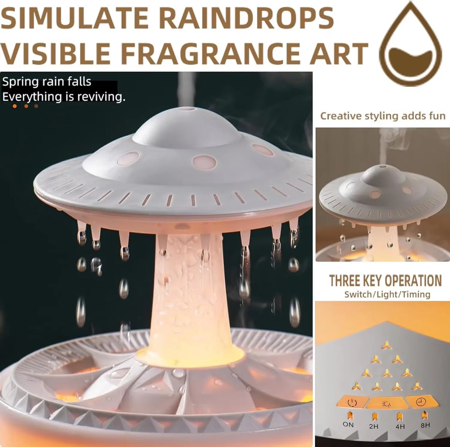 Rain Cloud Humidifier Mushroom Diffuser Raindrop Sound Night Light Cute Lamp Soothing Meditation Relaxing Creative Gift