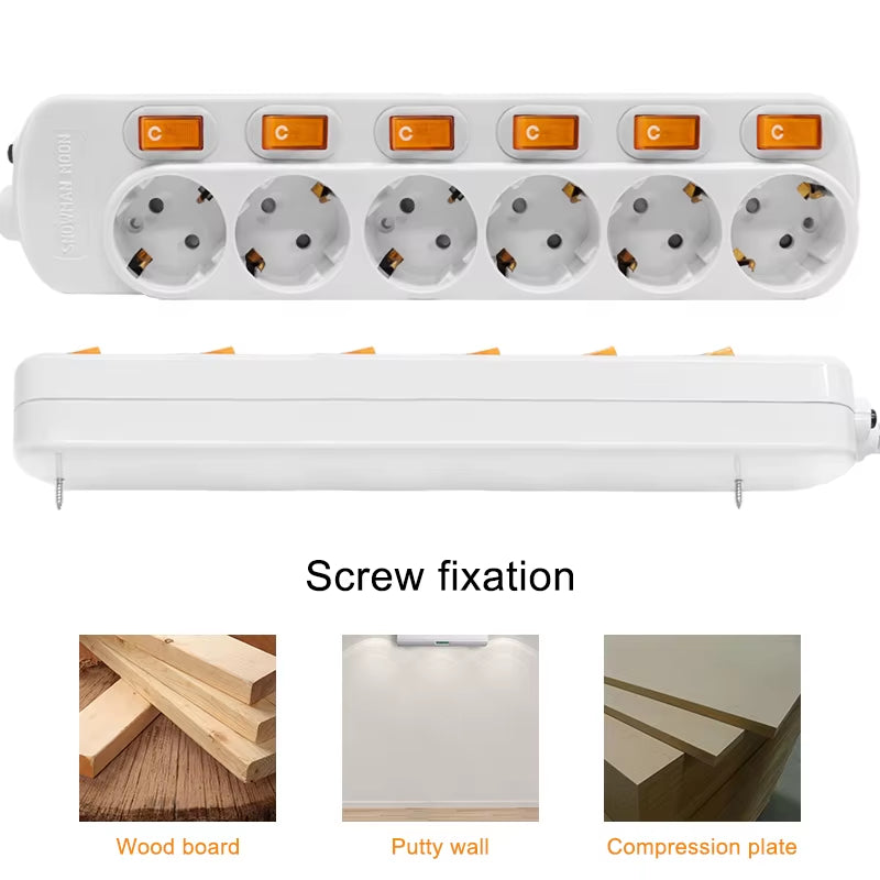 Electrical Power Strip 10/16A Overload Protection 1.5/2.5M German Adapter Extension Desktop 2/3/4/5/6 AC EU Output Socket