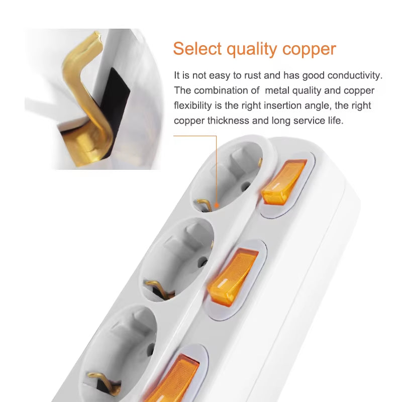 Electrical Power Strip 10/16A Overload Protection 1.5/2.5M German Adapter Extension Desktop 2/3/4/5/6 AC EU Output Socket