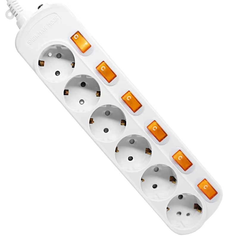 Electrical Power Strip 10/16A Overload Protection 1.5/2.5M German Adapter Extension Desktop 2/3/4/5/6 AC EU Output Socket