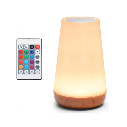 LED Touch Bedside Table Lamp Remote Control Dimmable Desk Night Light RGB Color Changing USB Rechargeable Portable Night Lamp